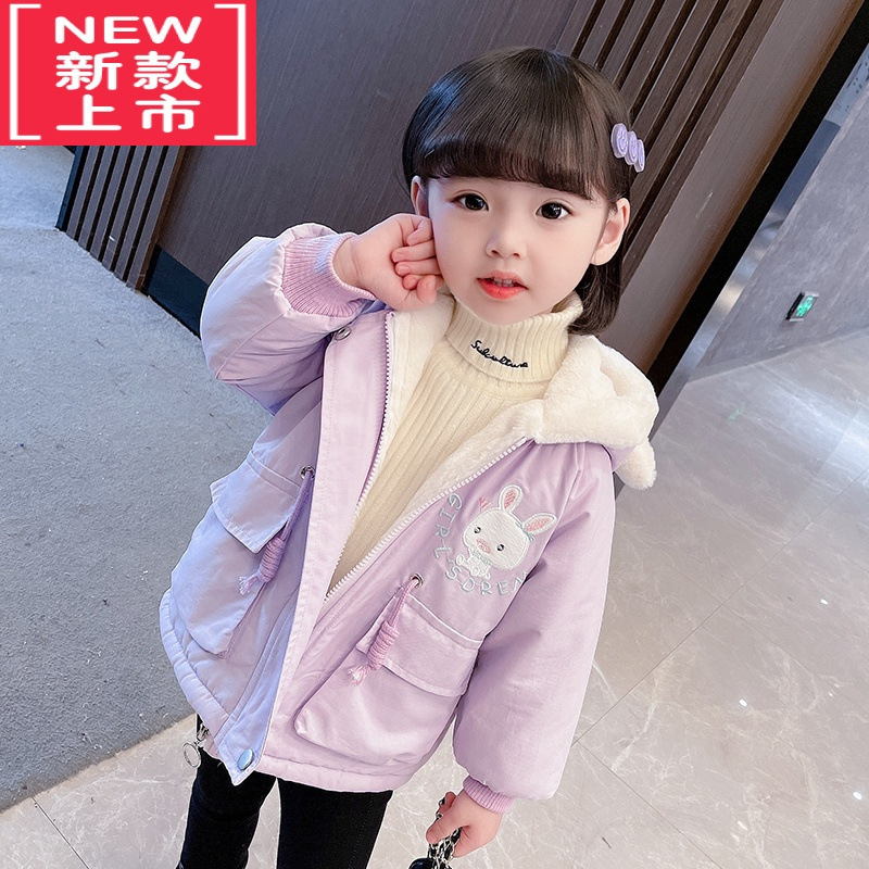可莉允女童冬装棉服2022新款小童儿童装棉衣女宝宝加绒棉袄秋冬连帽外套