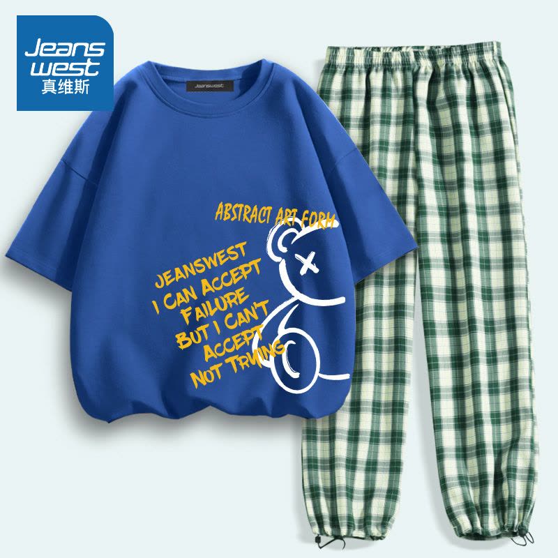 真维斯运动套装女夏季大码宽松短袖t恤学生时尚运动休闲两件套潮图片