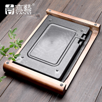 言艺 实木茶盘 茶台茶托盘 功夫茶海 储水排水均可 翊歌褐色43*28.5*5.5cm