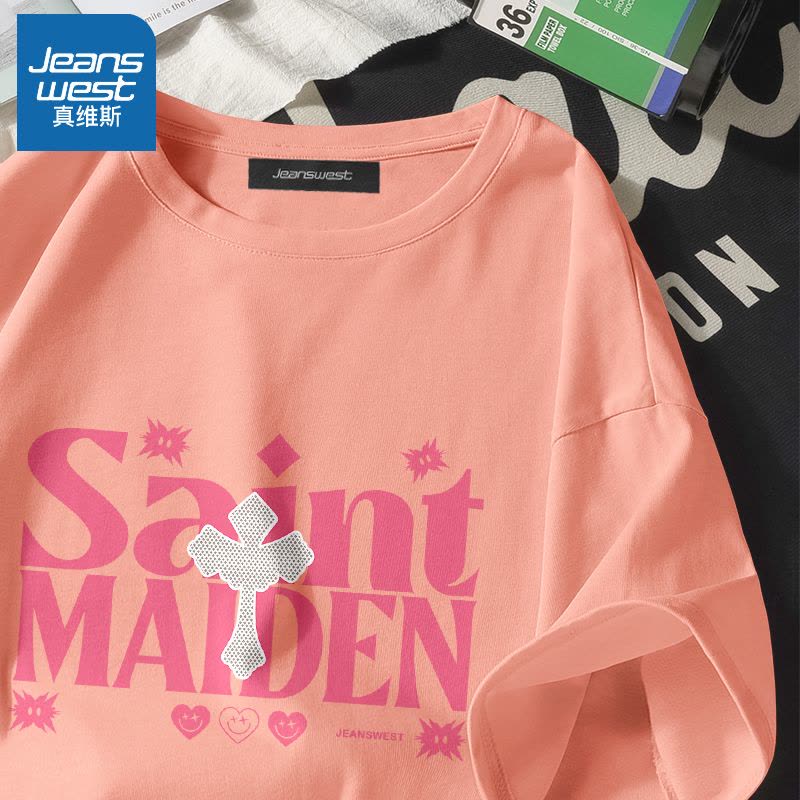 真维斯短袖t恤女潮牌韩版ins风甜辣上衣2022夏季新款宽松纯棉半袖图片