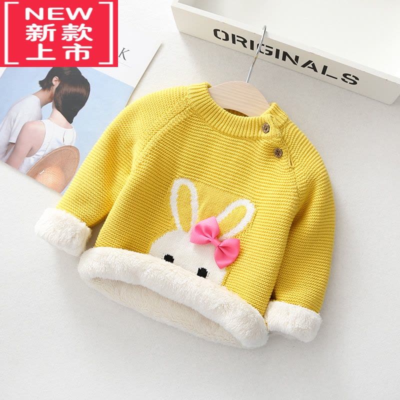 可莉允女童毛衣宝宝加绒加厚秋冬婴幼儿中小儿童套头圆领打底针织毛线衣图片