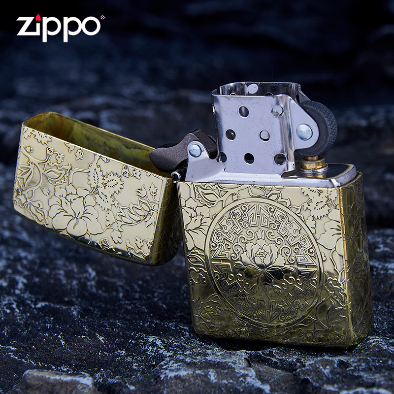 ZIPPO煤油打火机精雕富贵牡丹火机个性创意纯铜复古煤油防风国潮