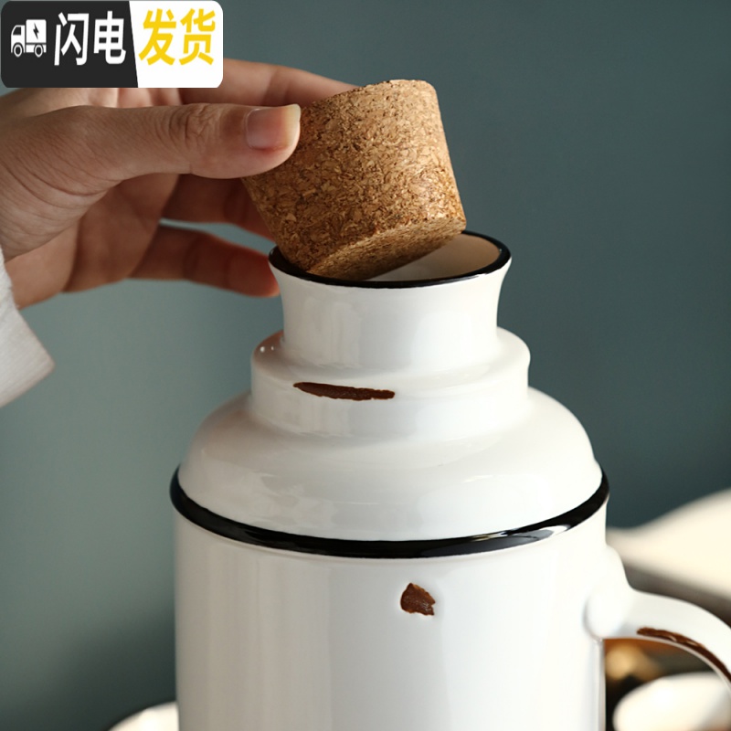 三维工匠滋本家仿搪瓷水壶水杯怀旧陶瓷马克杯冷水壶家用装水大容量凉水壶 怀旧仿搪瓷-杯高清大图