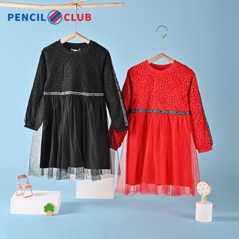 [1件3折]铅笔俱乐部童装秋装女童长袖连衣裙儿童裙子女孩蕾丝短裙