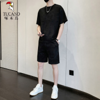 啄木鸟冰丝运动套装男士短袖t恤2025年夏季新款搭配休闲短裤一套
