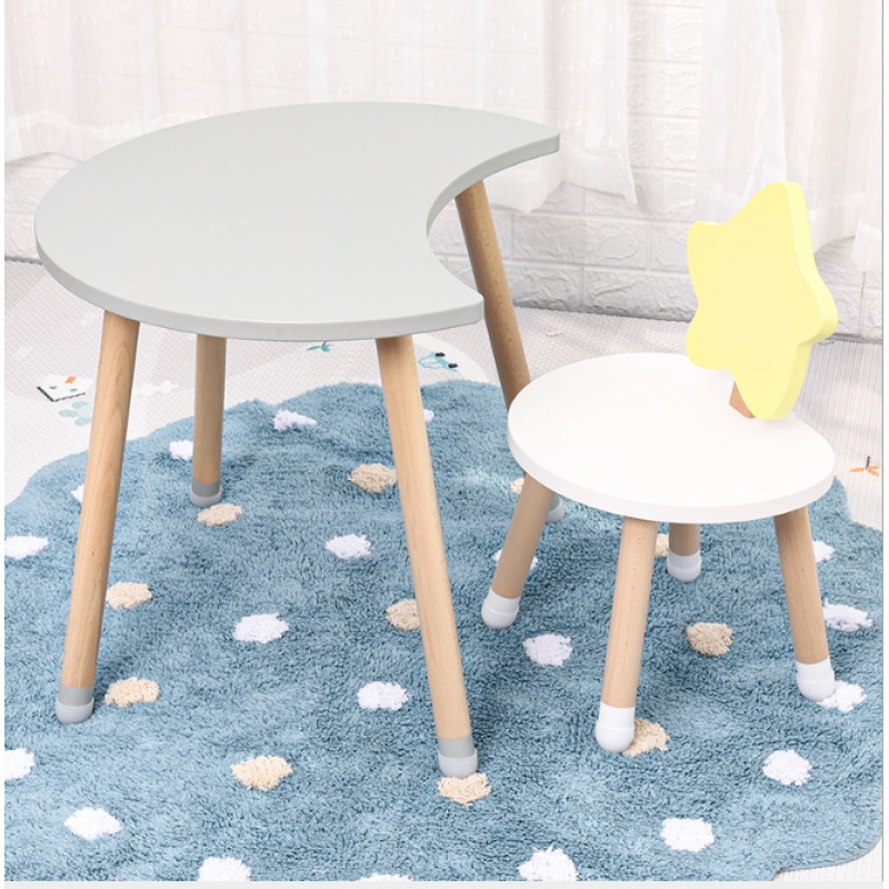 欧若凡ins北欧风房实木月亮桌椅写字学习桌幼儿园早教桌椅
