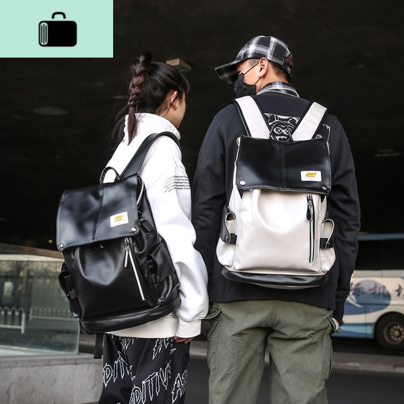 ins潮牌双肩包男pu皮质时尚潮流大容量旅行背包校园大学生书包女NEWLAKE高清大图