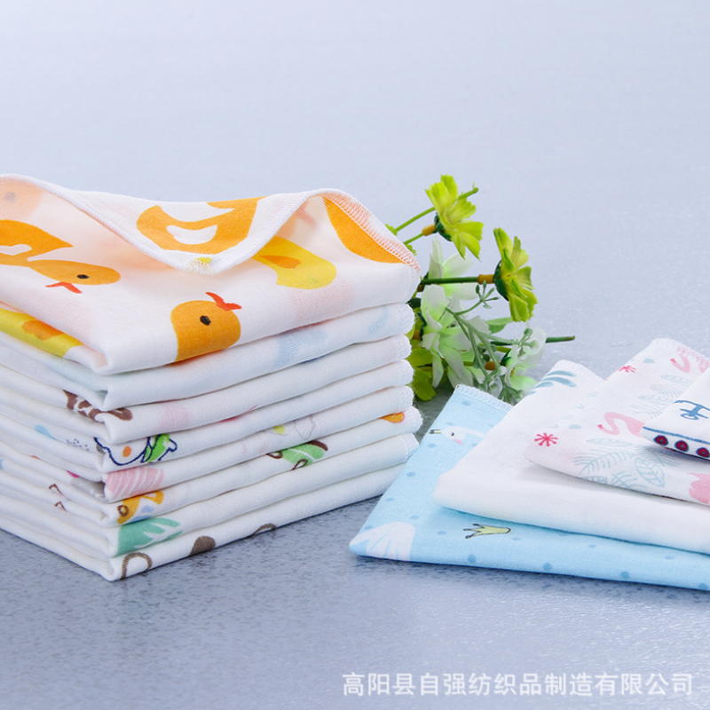 丝曼雅 厂家直销 婴幼儿四层纱布吸水手帕纯棉毛巾25*25方巾喂奶宝宝口水巾