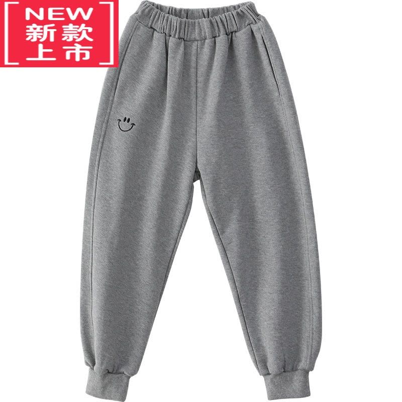 可莉允女童裤子加绒加厚2022秋冬新款时尚笑脸运动裤束腿休闲卫裤保暖保暖裤图片