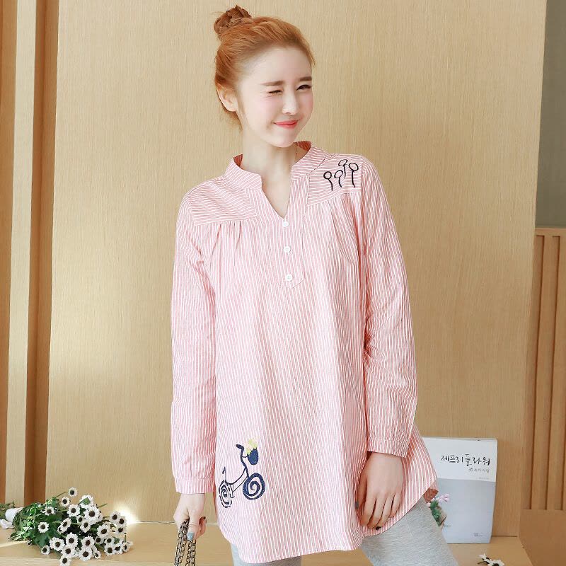 迪鲁奥(DILUAO)纯棉孕妇衬衫夏装大码上衣孕妇衬衣中长款OL职业装春装长袖女图片