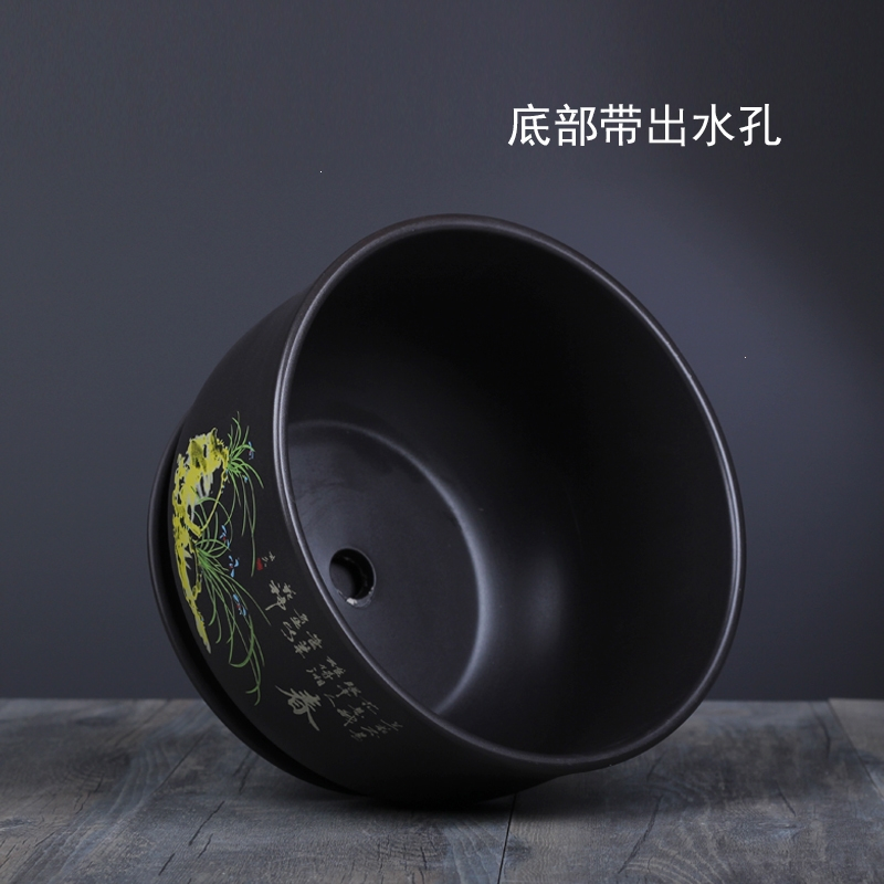 花盆陶瓷大号清仓带托盘紫砂釉多肉阳台室内绿植兰花吊兰粗淘盆