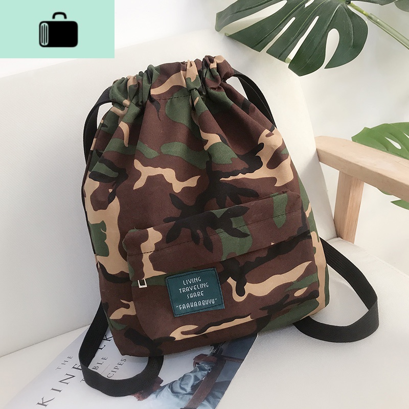 原宿简约帆布男女通用双肩包小清新学院风书包学生ins超火背包NEW LAKE 抽带双肩---大块迷彩
