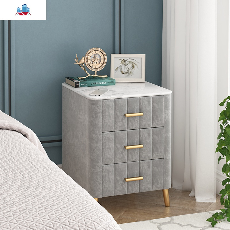 轻奢岩板床头柜简约现代北欧风多功能卧室床边收纳小型柜子置物架泰