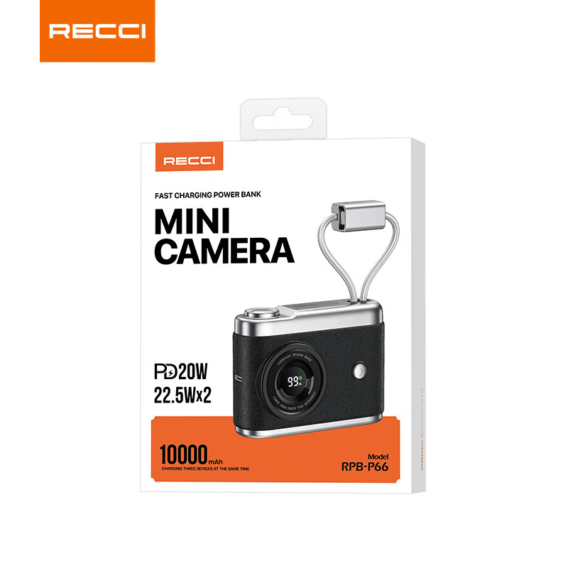 锐思RECCI[3C认证][可上飞机]移动电源一万毫安小巧便携充电宝Type-C口通用 RPB-P66星耀黑高清大图