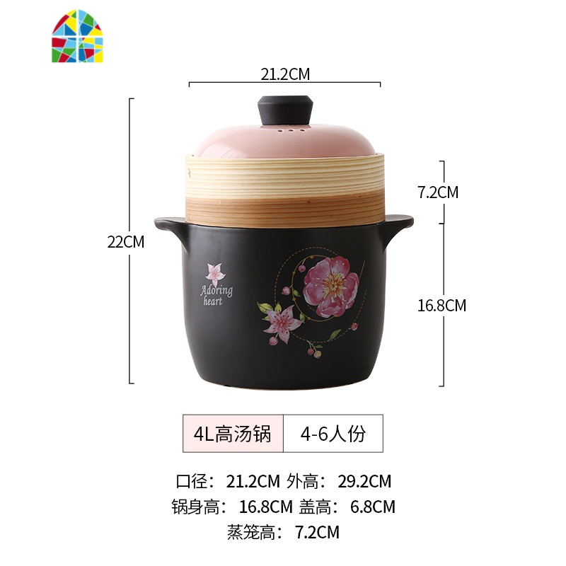 砂锅煲汤家用蒸锅蒸笼炖锅煤燃气灶专用可高温小号沙锅汤锅煲仔饭 FENGHOU 4升高汤锅+蒸笼送蒸笼布高清大图