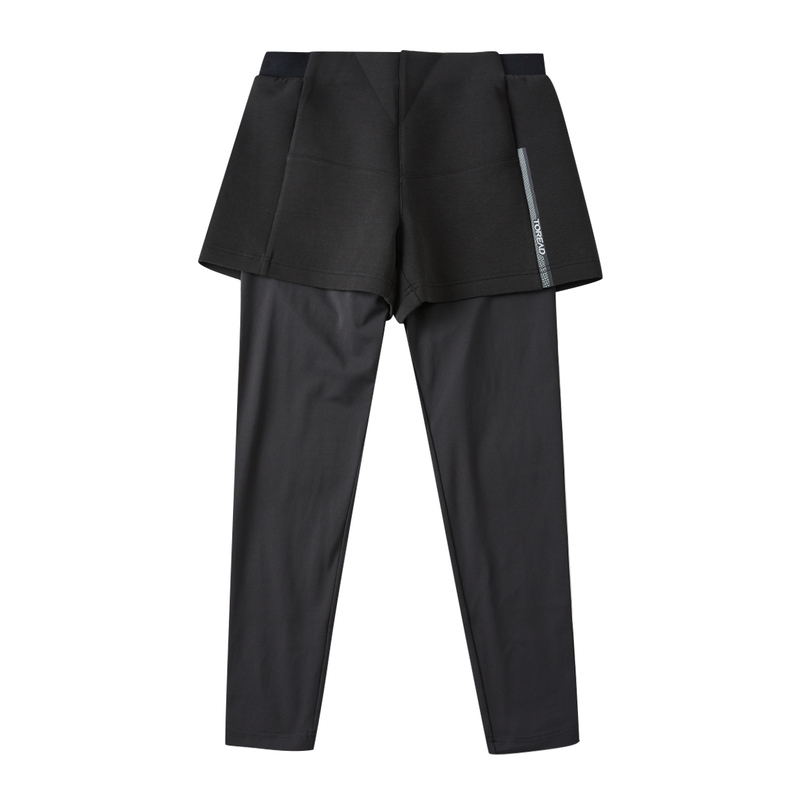 探路者秋冬季户外跑步长裤假两件运动户外女士弹力一体两件时尚个性舒适瑜伽运动跑步健身裤