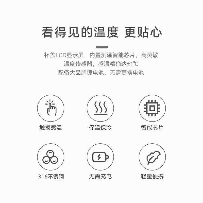 苏宁宜品316不锈钢智能数显保温杯蓝STB539高清大图