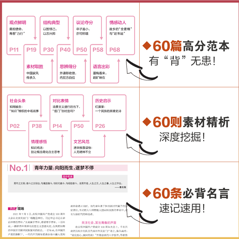 [全3册]作文素材必考60则素材+必背60篇+必背60条名言 语文 [正版]备考2023作文素材高考版冲刺60天系列全套高清大图