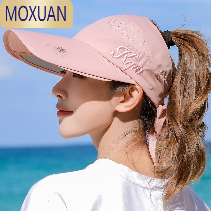 MOXUAN遮阳帽女士夏季户外骑行空顶可伸缩大檐遮脸防晒太阳帽子