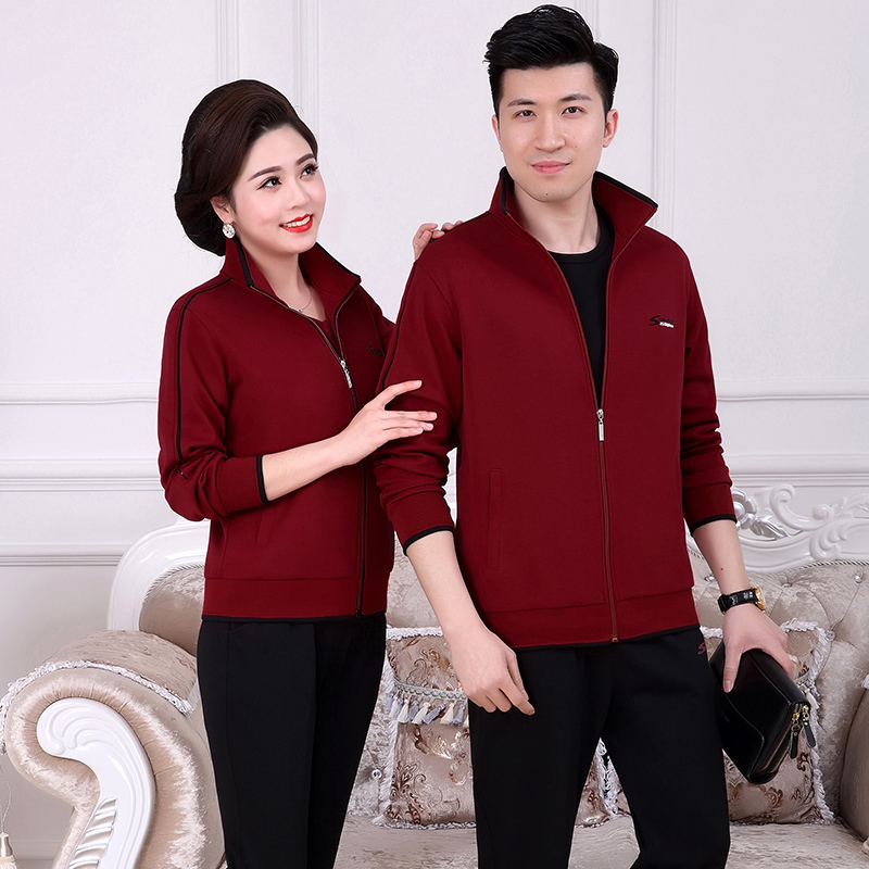 中老年运动套装男春秋爸爸妈妈情侣装外套中年休闲跑步运动服女三件套