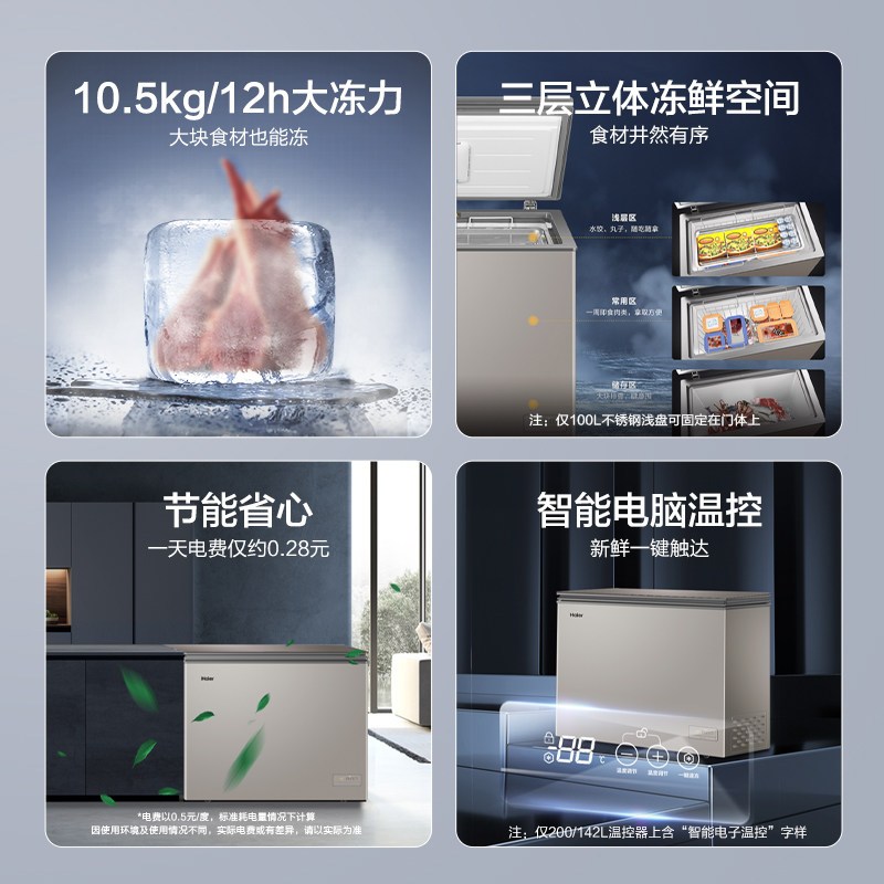海尔(Haier)200升家用卧式冰柜冷柜小冰箱 减霜80% PCM内胆 -40℃深冷 一级能效BC/BD-200HET