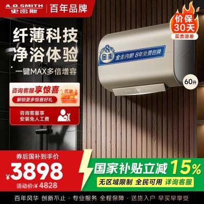 A.O.史密斯电热水器60升 超薄双胆扁桶储水式家用洗澡速热 智能控制HGE 3000W MAX增容 HGE