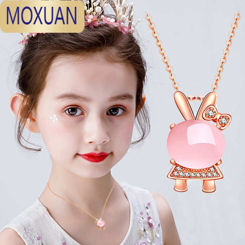 moxuan儿童项链小女孩水晶天鹅吊坠女童宝石饰品公主钻石小孩子玩具