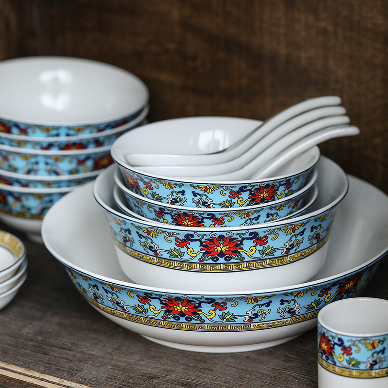 苏氏陶瓷 SUSHI CERAMICS 餐具套装 景泰蓝陶瓷碗盘碟勺子40头釉中彩中餐具礼盒装