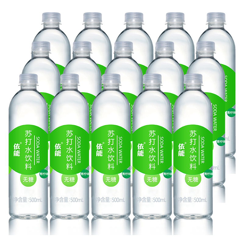 依能 青柠味 无糖无汽弱碱苏打水 饮料 500ml*24瓶 塑膜量贩装