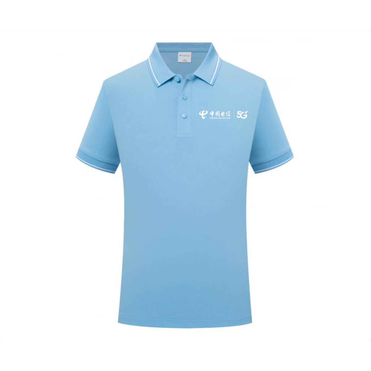 Soft Bloom速干文化团服POLO衫广告衫 双拼浅蓝白色