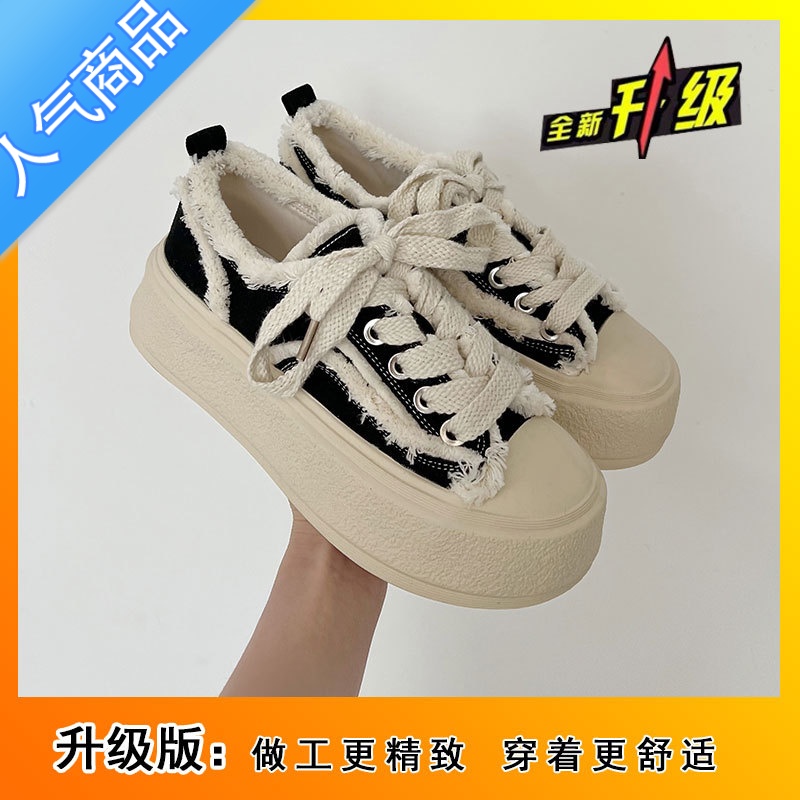 SUNTEK超火厚底帆布鞋女2023新款夏季高级感学生轻便小白鞋百搭板鞋高清大图