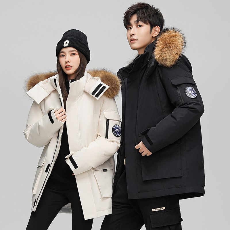 男装大毛领工装羽绒服男冬季新款加厚美式潮牌情侣派克服连帽外套