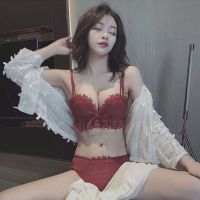 性感蕾丝内衣女聚拢套装加厚款无钢圈调整型中学生小胸文胸胸罩内裤美背防下垂上托刺绣少女内衣
