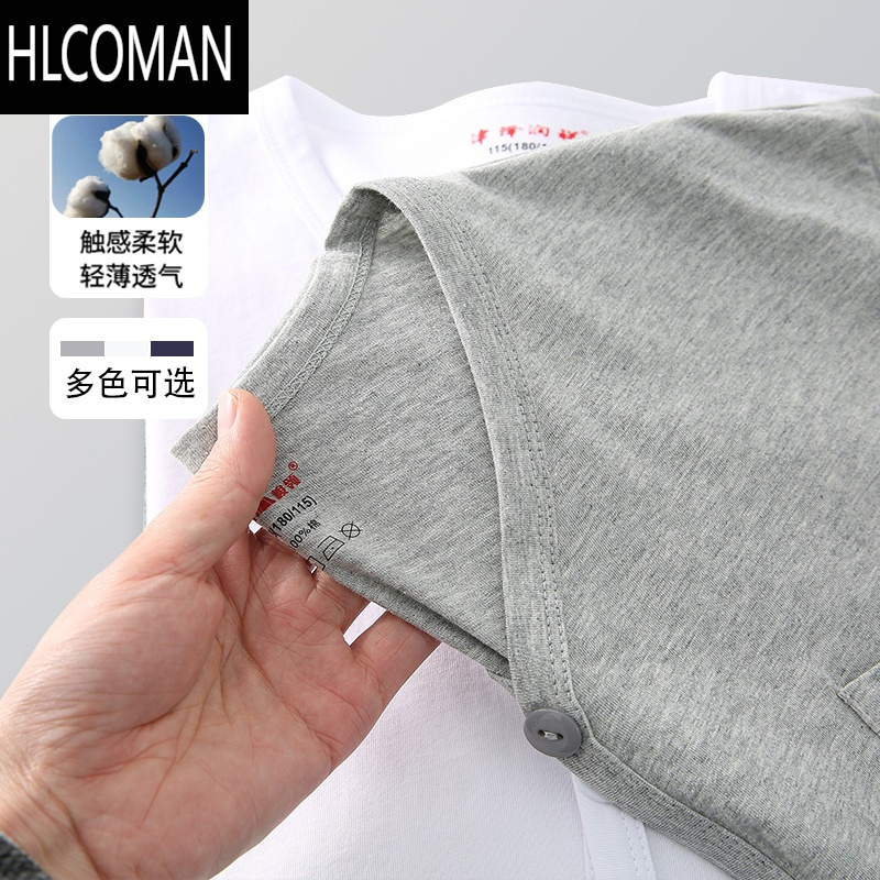 HLCOMAN中老年开衫短袖t恤中年男士打底衫爷爷上衣对襟大码汗衫