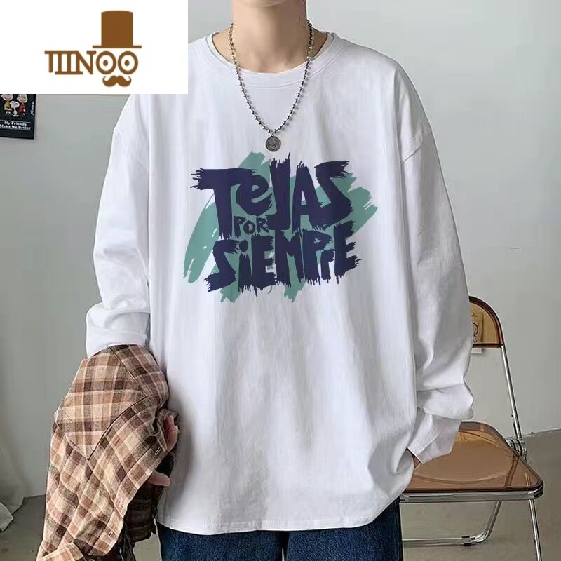 YANXU新款男装长袖t恤字母印花学生圆领卫衣休闲宽松打底衫潮高清大图