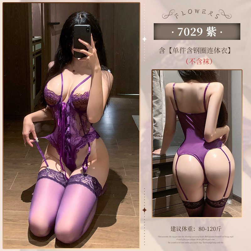 霏慕小胸聚拢显大钢圈半托绑带束腰连体衣性感情趣内衣蕾丝透视女式情趣睡衣透明床上衣服7029 7359黑色【吊带一体连裤丝袜】