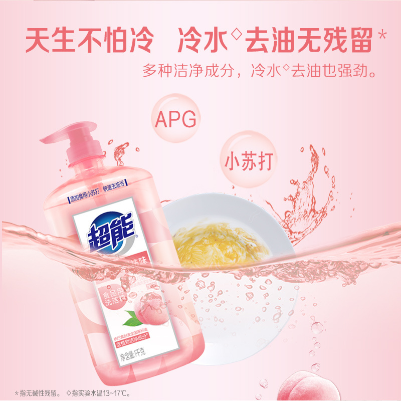 超能洗洁精1kg*3瓶白桃去腥祛异味不伤手去油无残留家庭组合装