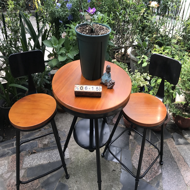 阳台桌椅组合三件套铁艺闪电客户外简约休闲实木茶几咖啡厅露台小桌