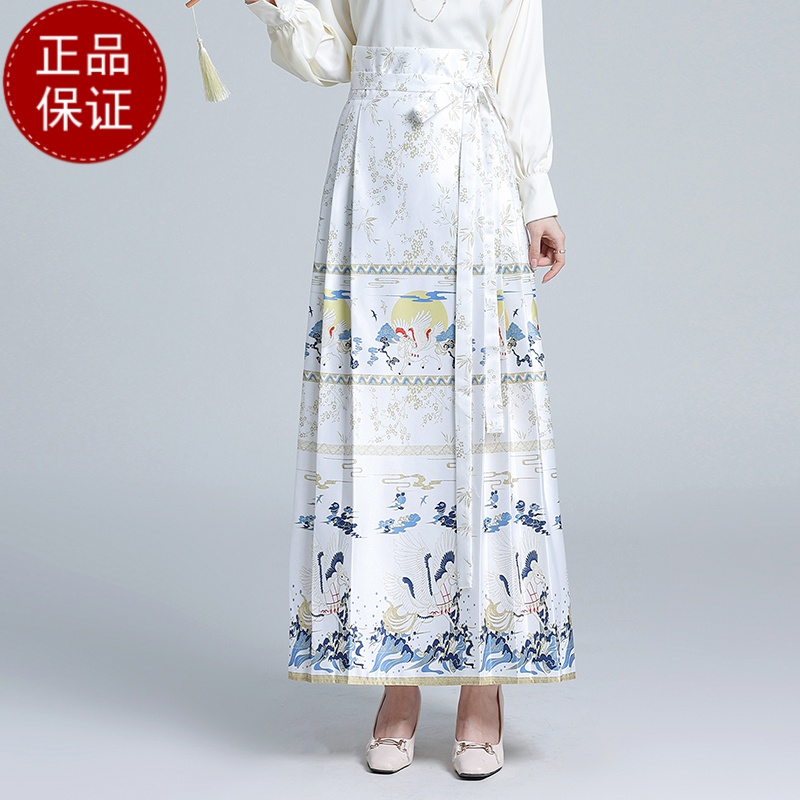 免费试穿 2024新款国风新中式印花马面裙女高腰新款春秋改良汉服小个子白色半身裙子气质新中式国风改良马面裙春季半身裙子 一号色 L