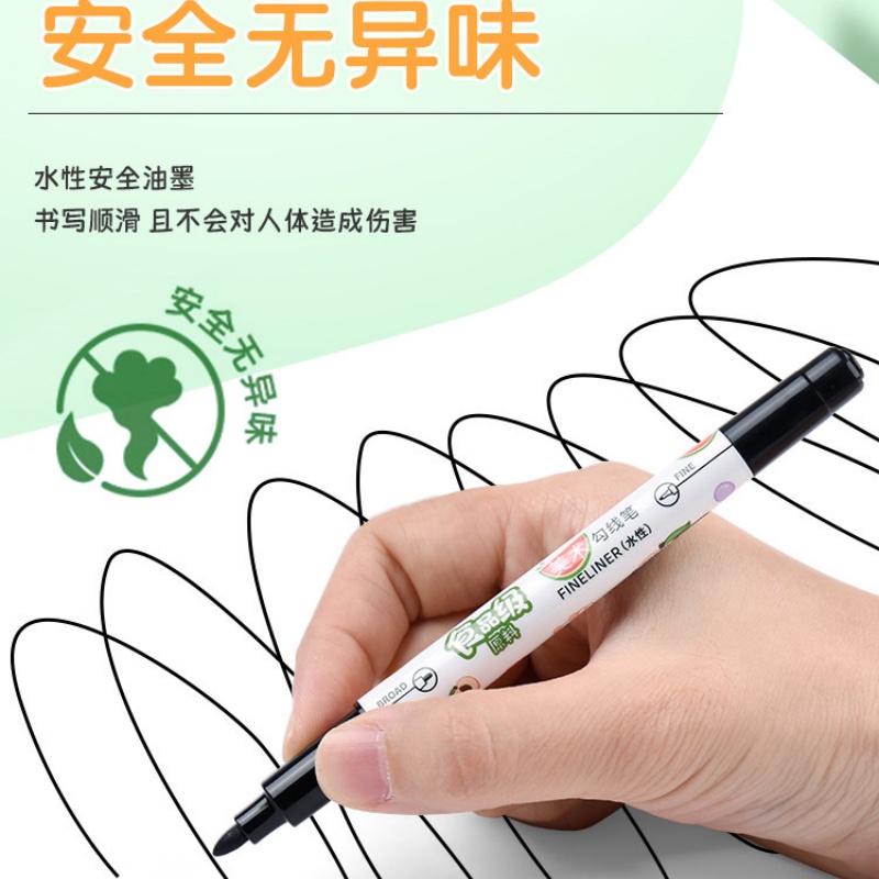 金万年食品级原料幼儿园描线笔美术用勾线笔儿童绘画可水洗记号笔12支/装高清大图