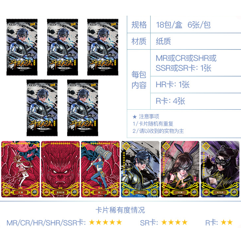 斗罗大陆动画卡片荣耀版唐三周边MR卡武魂CR正版盲盒玩具HR卡牌SHR 荣耀版 5包