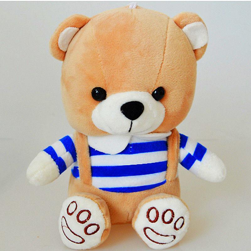 条纹情侣泰迪熊公仔背带小熊毛绒玩具婚庆布娃娃圣诞女孩生日礼物20cm