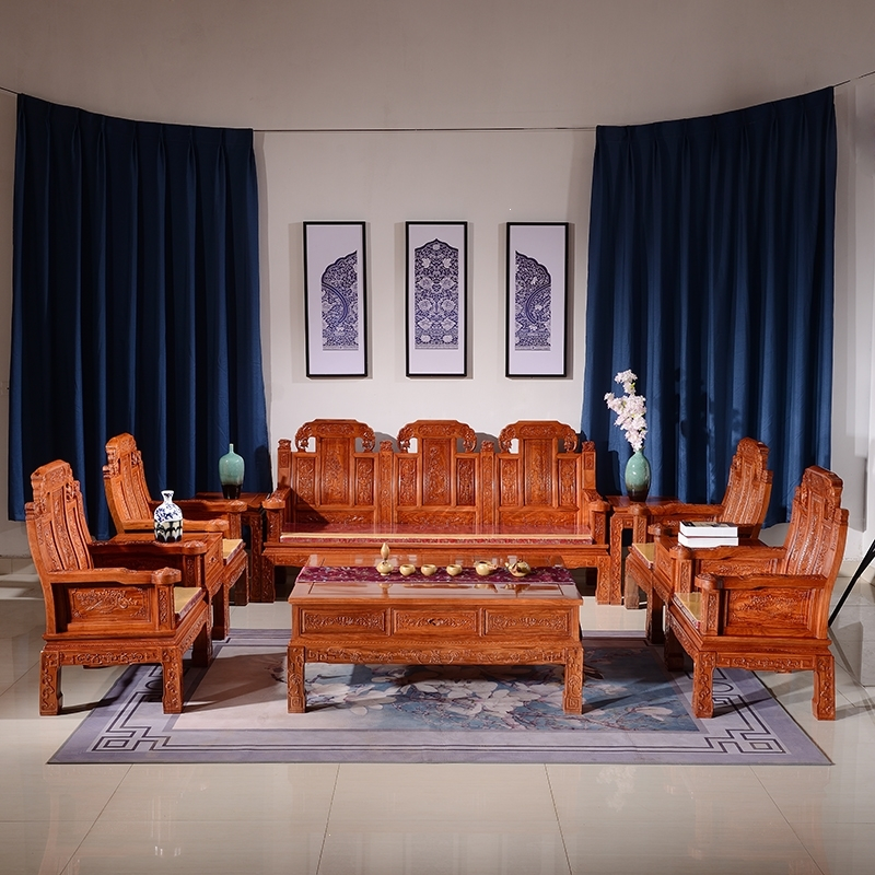 东阳家具非洲缅甸黄花梨木中式酸枝原木客厅象头沙发组合