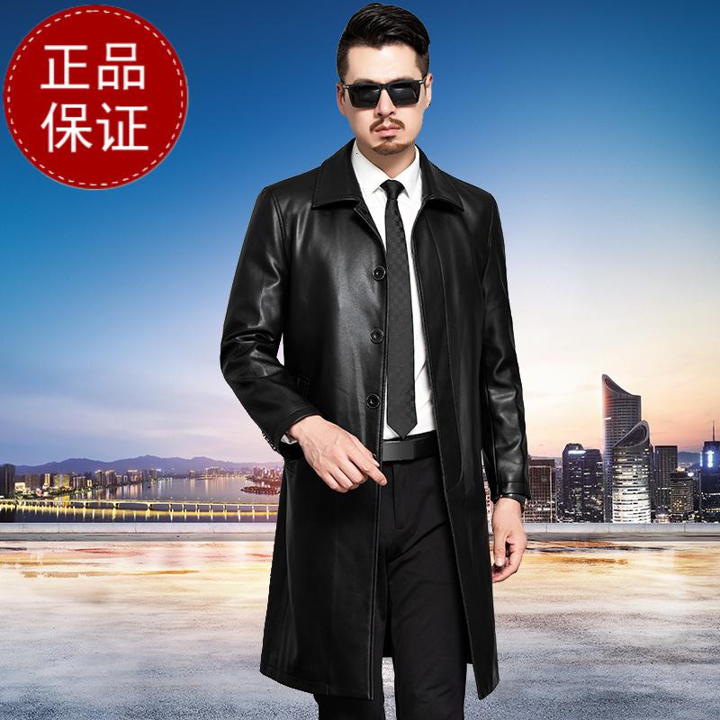 掉皮包换海宁真皮皮风衣男长款过膝狐狸毛领中年皮风衣绵羊皮大衣外套加绒早买早便宜_452 170/84A 黑色