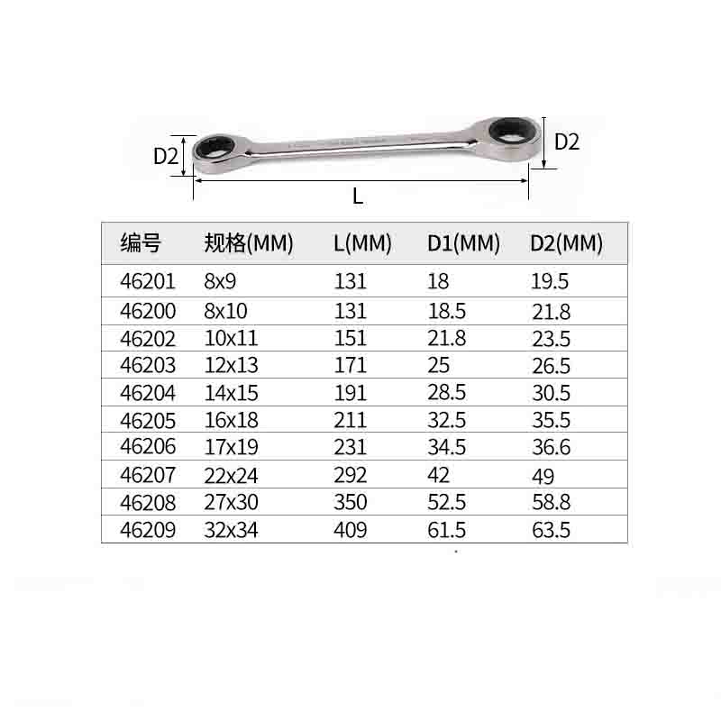 世达(SATA)46201全抛光双梅花快扳8x9MM高清大图