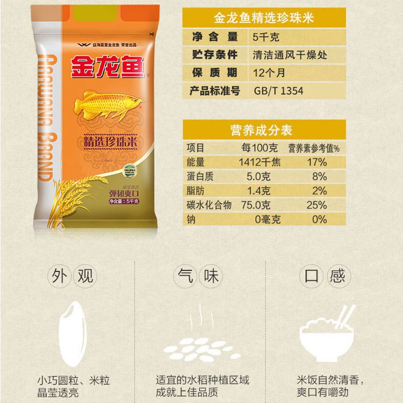 金龙鱼葵花籽清香调和油5L+金龙鱼精选珍珠米5KG大米组合家用食用高清大图