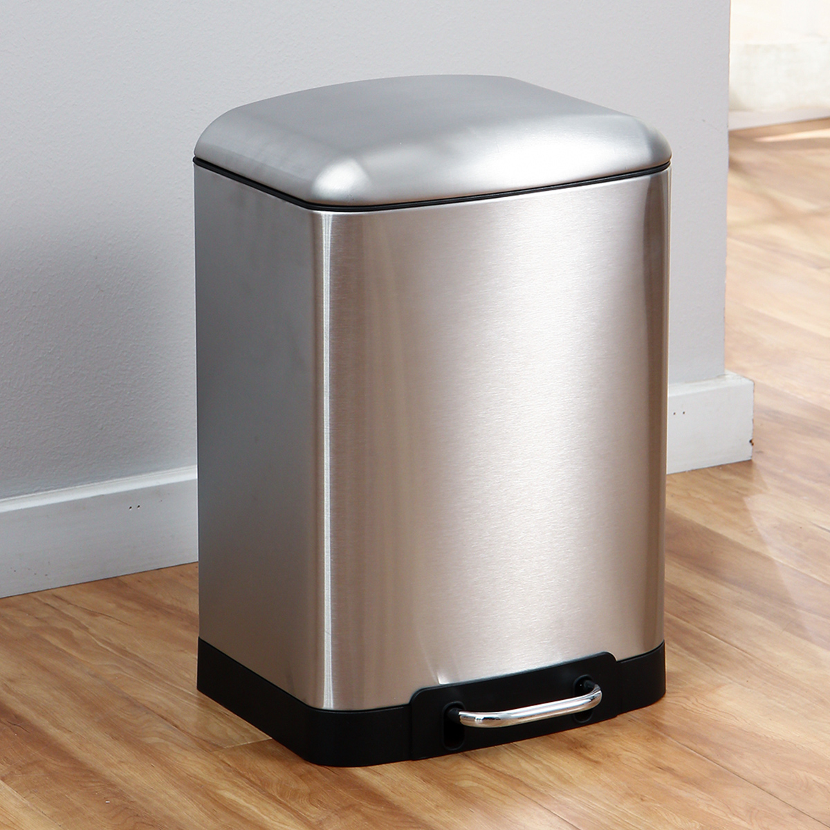 欧润哲 垃圾桶 12升正方鼓形静音款 不锈钢脚踏垃圾桶家用创意翻盖收