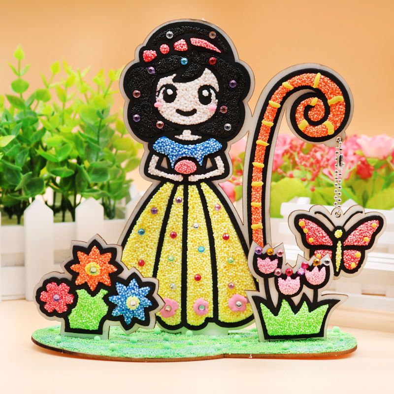 儿童diy手工制作益智玩具雪花泥珍珠泥粘土画大号立体木板填色画 2张动物款[底座+8色彩泥+彩钻/