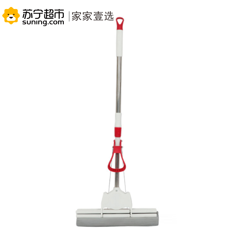 晟旎尚品 家家壹选不锈钢胶棉拖把 吸水滚轮挤水拖把 海绵拖把 红白色38cm