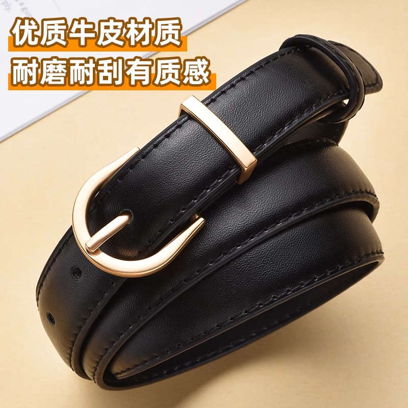 啄木鸟新款牛皮腰带女士装饰配牛仔裤百搭设计感小众时尚真皮皮带高清大图